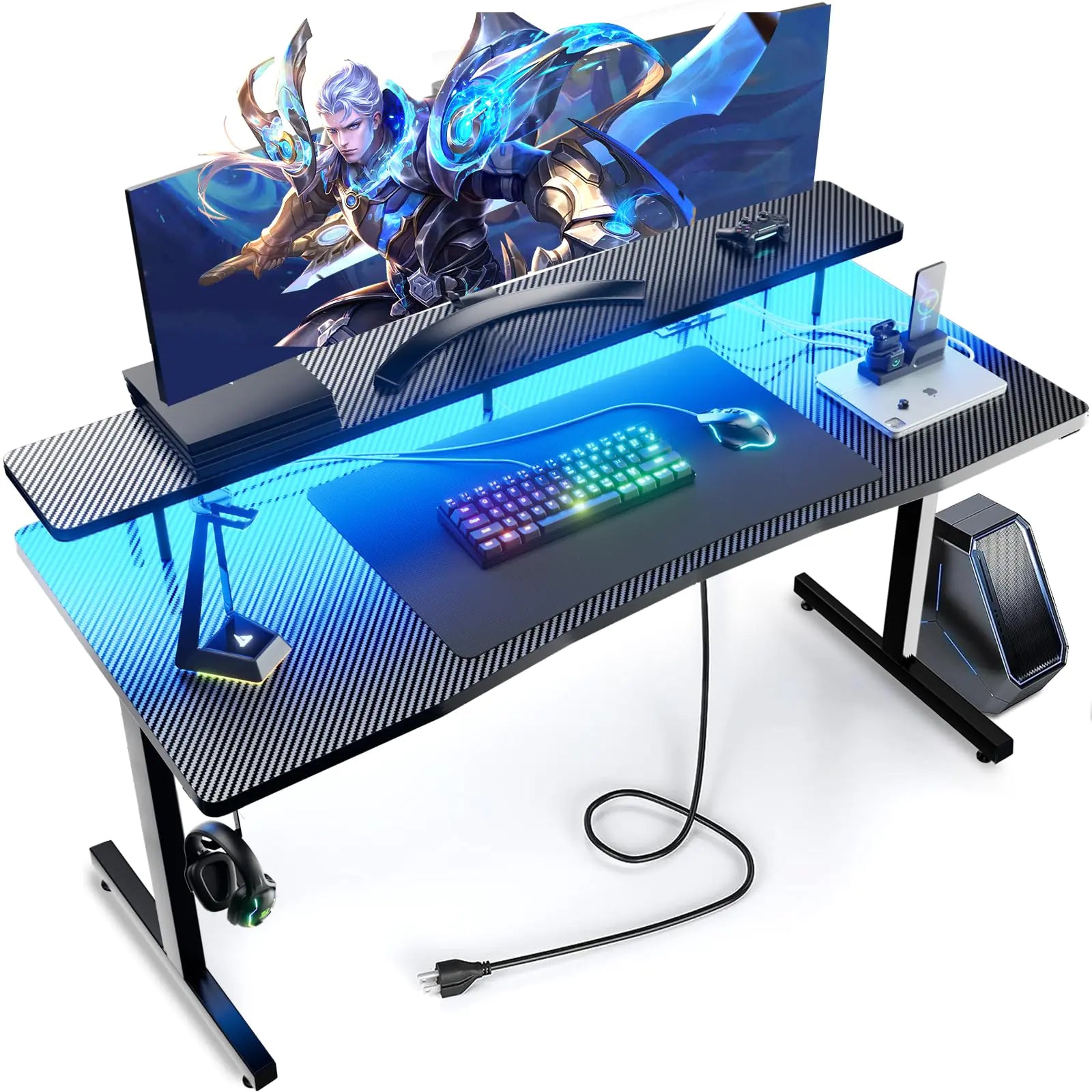 GTRACING  Gaming Desk Computer Gamer Desk with Monitor Stand Ergonomic Carbon Fiber